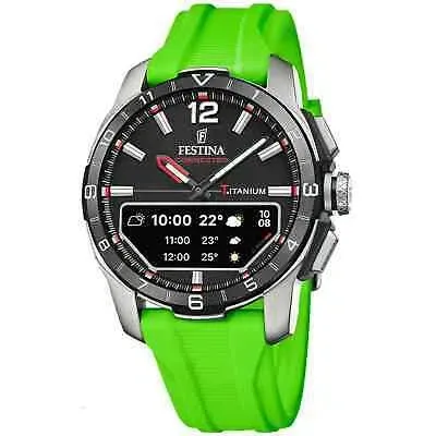 Pre-owned Festina F23000/b Men's Connected D Green Wristwatch In Green/black