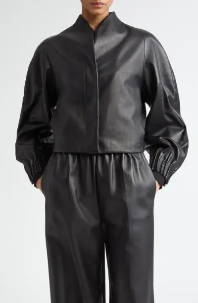 Fforme Aram Raglan Sleeve Leather Jacket In Black