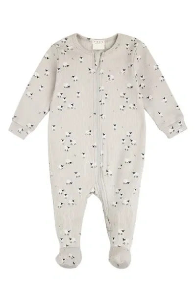 Firsts By Petit Lem Kids'  Sheep Print Cotton Rib Footed One-piece Pajamas In Neutral