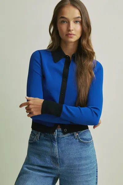 Florere Bright Blue Contrast Trim Cropped Cardigan