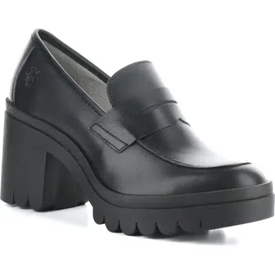 Fly London Toky Platform Penny Loafer In Black Dublin