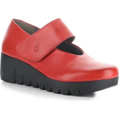 Fly London Vari Mary Jane Platform Wedge Pump In Red Burn