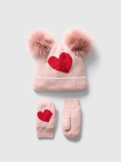 Gap Baby Cashsoft Heart Beanie Set In Primitive Pink