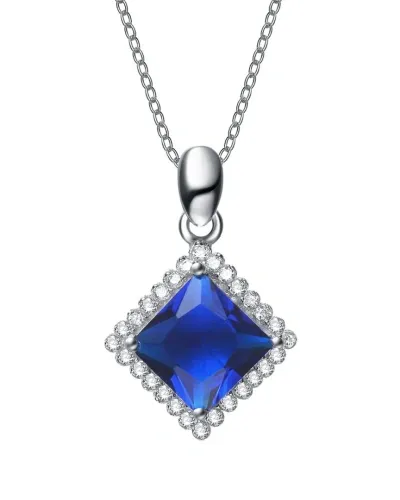 Genevive Silver Cz Pendant In Blue