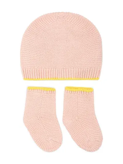 Gensami Babies' Knitted Hat Set In Pink