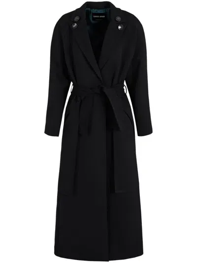 Giorgio Armani Button-detail Belted Coat In Schwarz