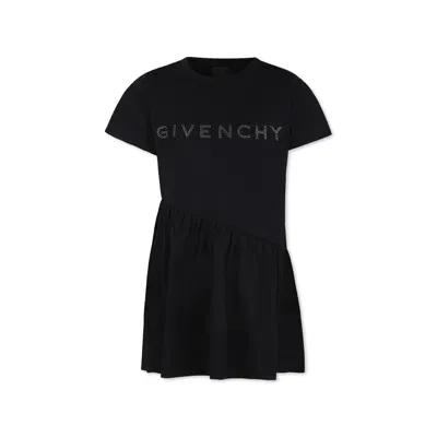 Givenchy Kids' Logo-studded Cotton Dress In Black