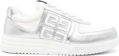 Givenchy White & Silver G4 Sneakers In Silvery