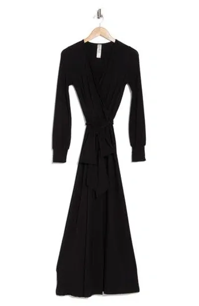 Go Couture Long Sleeve Maxi Wrap Dress In Black