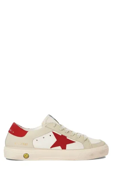 Golden Goose Kids' May Star-patch Low-top Sneakers In White/ice/red