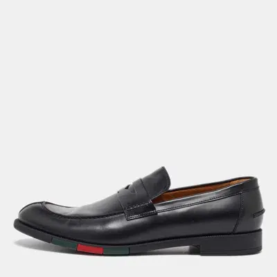 Pre-owned Gucci Black Leather Slip On Loafers Size 43