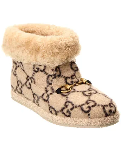 Gucci Gg Wool & Shearling Boot In Beige