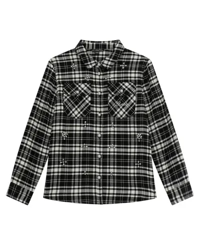 Guess Kids' Big Girls Twill Long Sleeve Shirt In Black,white