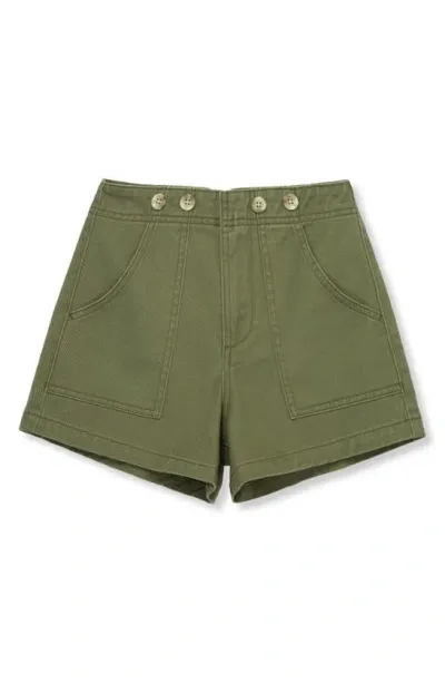 Habitual Kids Kids' Button Detail Denim Shorts In Olive