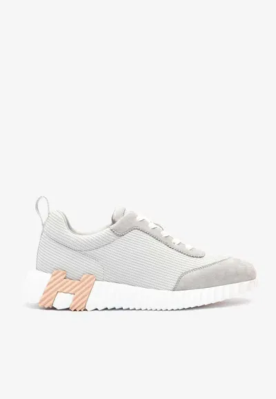 Pre-owned Hermes Bouncing Low-top Sneakers In Gris Temperance Mesh And Suede