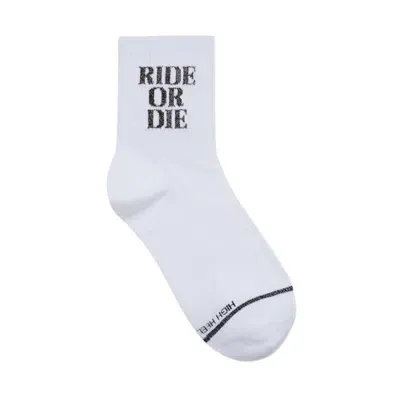 High Heel Jungle By Kathryn Eisman Women's White Ride Or Die Cotton Socks - Limited Edition