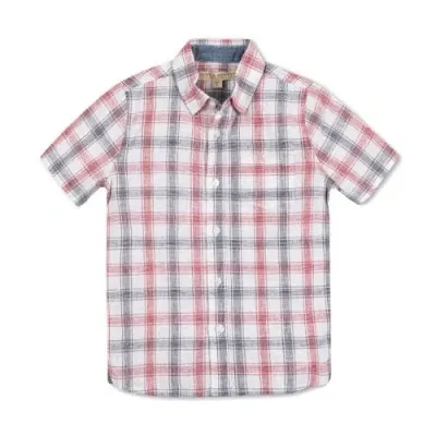 Hope & Henry Boys' Linen Short Sleeve Shirt With Side Vent, Kids In Americana Check