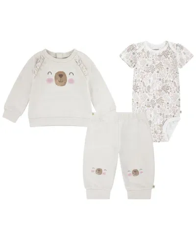 Huggies Baby Girls Crew, Bodysuit And Pants Set In  Oatmeal Heather