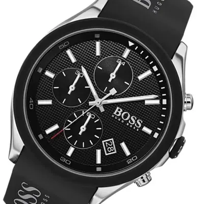 Pre-owned Hugo Boss 1513716 Velocity Chronograph Black Silicone Strap Men's Watch