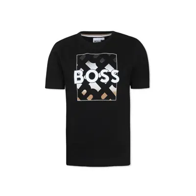 Hugo Boss Kids' Black T-shirt For Boy With Logo In Nero