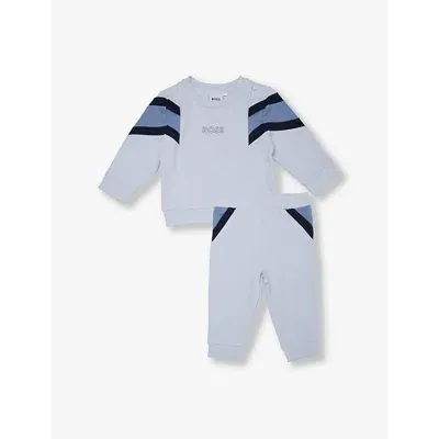 Hugo Boss Babies' Boss Pale Blue Brand-print Two-piece Stretch-cotton Set 3 Months-12 Months 6