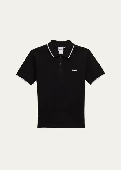 Hugo Boss Kids' Boy's Logo Cotton Knit Short-sleeve Polo Shirt In Black