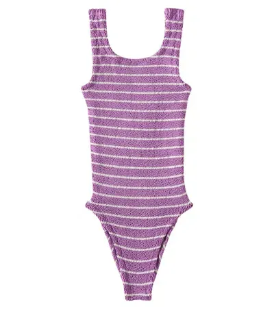 Hunza G Kids' Classic Striped Swimsuit In Purple