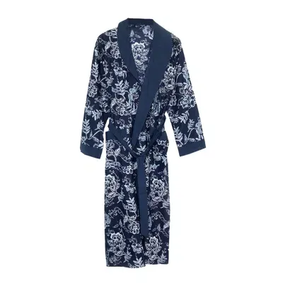 Inara Women's Blue Indian Cotton Rain Print Robe