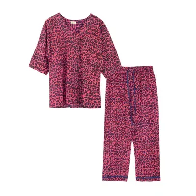 Inara Women's Pink / Purple Indian Cotton Pink Panther Print Pyjama Set In Pink/purple