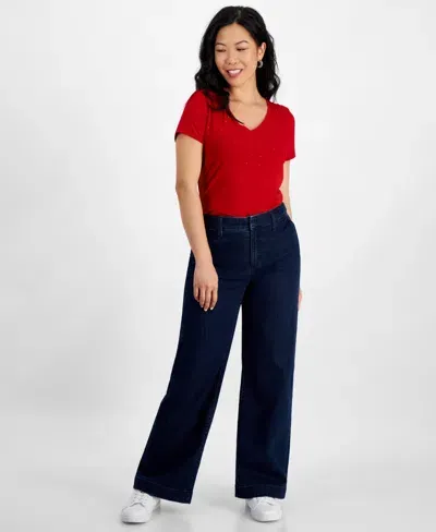 Inc International Concepts Petite Flat-front Denim Pants, Created For Macy's In Dark Indigo