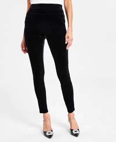 Inc International Concepts Petite Velvet Skinny Pants, Created For Macy's In Deep Black