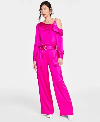 Inc International Concepts Women's High-rise Belted Satin Cargo Pants, Created For Macy's In Fuchsia Pop