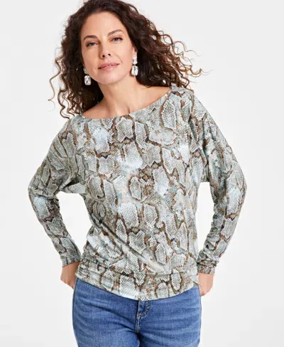 Inc International Concepts Women's Printed Draped-shoulder Top, Created For Macy's In Avery Combo B