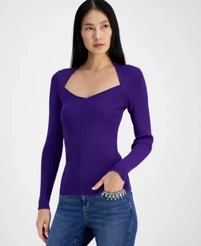 Inc International Concepts Women's Ribbed Long-sleeve Sweater, Created For Macy's In Deep Iris