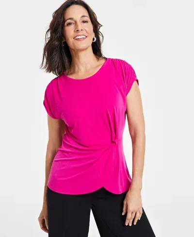 Inc International Concepts Women's Short Sleeve Twist-front Top, Created For Macy's In Pink Tutu