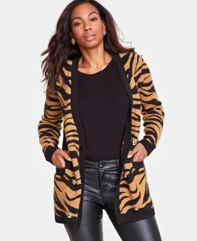 Inc International Concepts Women's Zebra Jacquard Cardigan, Created For Macy's In Toff Blk Combo