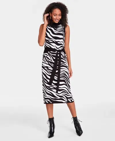 Inc International Concepts Women's Zebra Jacquard Sweater Dress, Created For Macy's In Blk,white