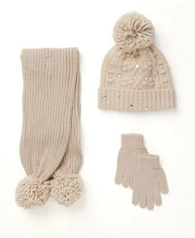 Inmocean Kids' Big Girls Hat, Glove, Scarf, 3 Piece Set In Taupe