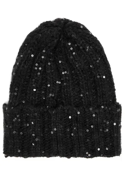 Inverni Sequin-embellished Cashmere-blend Beanie In Black