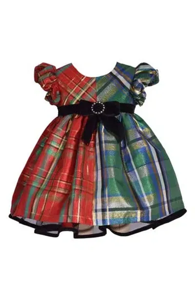 Iris & Ivy Kids' Metallic Two-tone Plaid Babydoll Dress In Red And Green