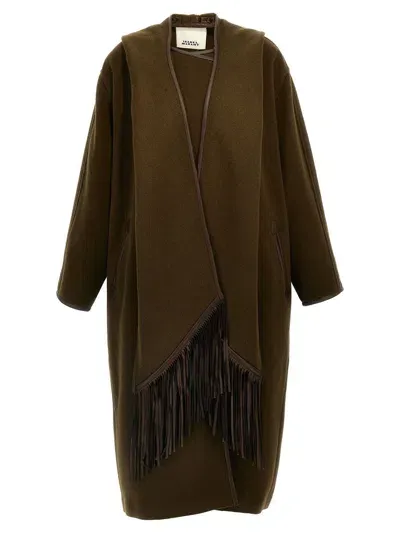 Isabel Marant 'fringed Hooded Coat Leather Trim' In Brown