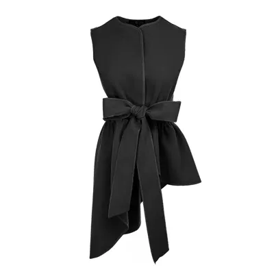 Izabela Mandoiu Women's Black Vest With Asymmetrical Lines And With Belt