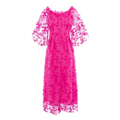 Izabela Mandoiu Women's Pink / Purple Off The Shoulders Embroidered Tulle Dress In Pink/purple