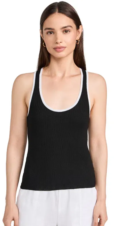 James Perse Ribbed Linen-blend Jersey Tank In Black/ White