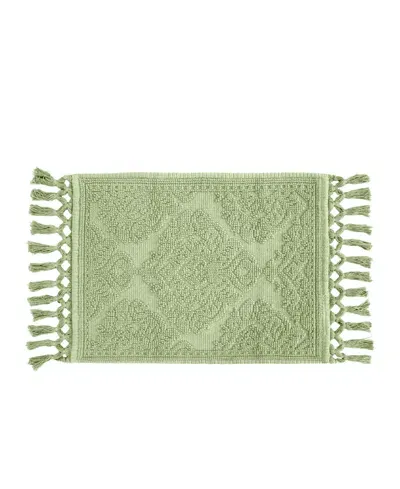 Jean Pierre New York Ricardo Fringe Cotton Bath Rug 27" X 52" In Sage