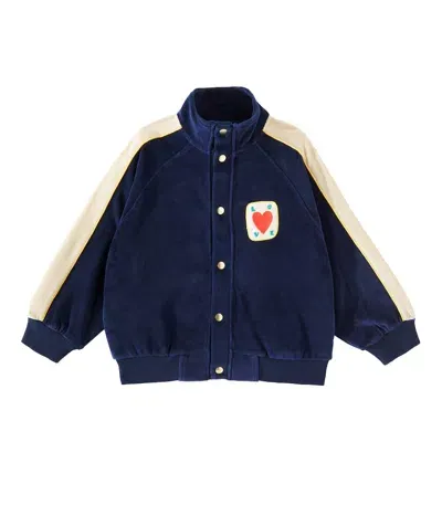 Jellymallow Kids' Love Cotton-blend Velvet Track Jacket In Blue