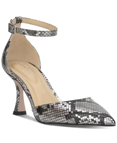 Jessica Simpson Women's Foxena Pointed-toe Ankle-strap Pumps In Chrome Snake