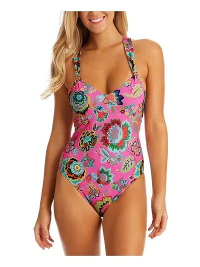 Jessica Simpson Womens Floral Lined One-piece Swimsuit In Multi