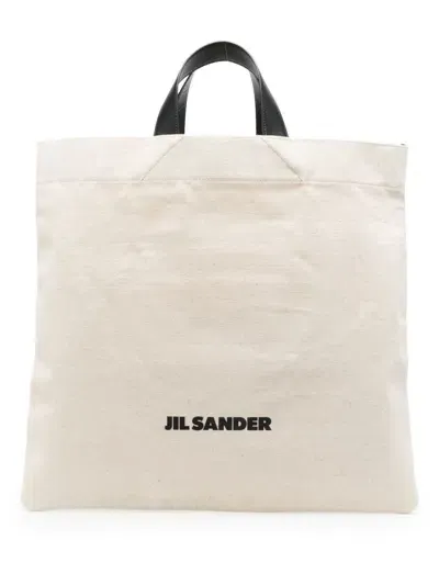 Jil Sander Logo-print Cotton Bag In Beis Claro