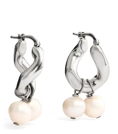 Jil Sander Freshwater Pearl Hoop Earrings In Grey